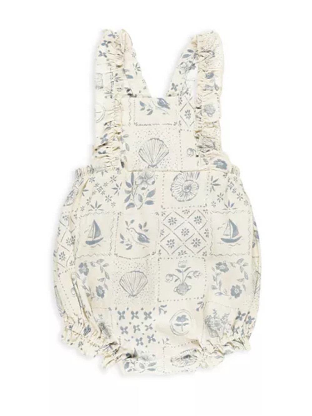 Rylee & Cru Chiara Bubble Romper - Baby size 6-12 m- cream and blue seashells